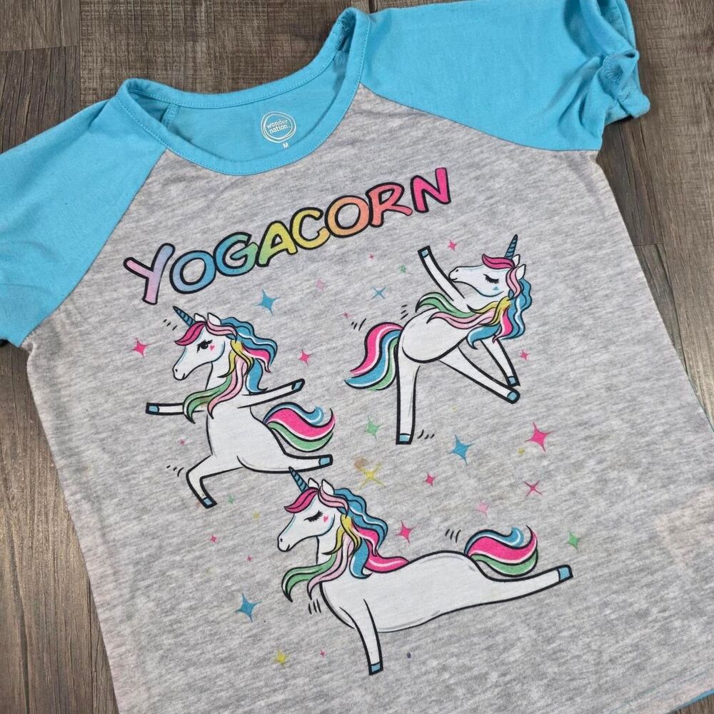 Wonder-nation Yoga Yogacorn Unicorn T-shirt Kids Size M 7-8